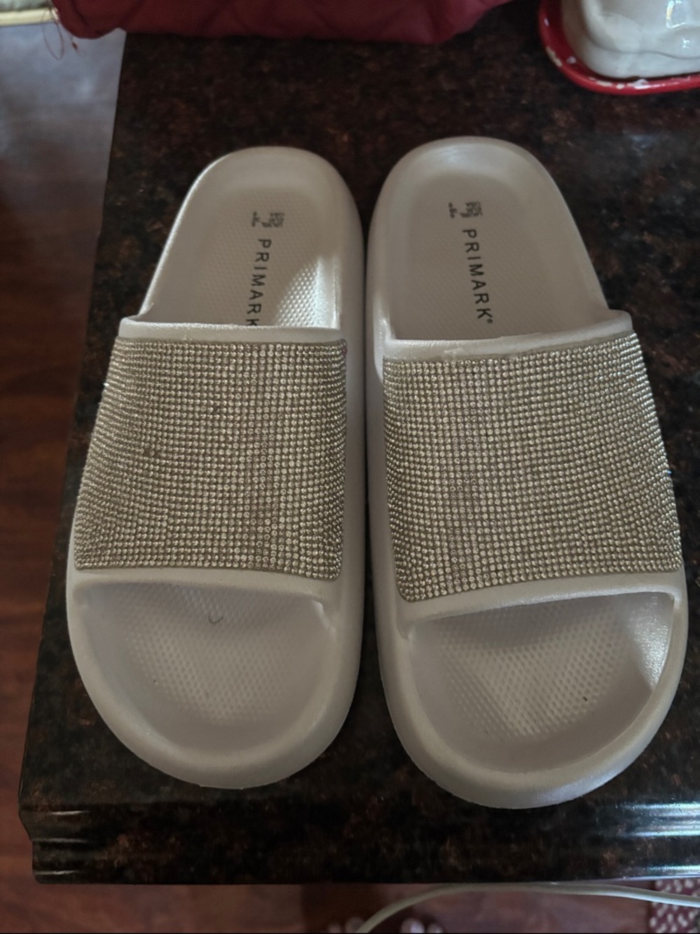 Primark White Slide Sandals with Sparkling Crystal Strap